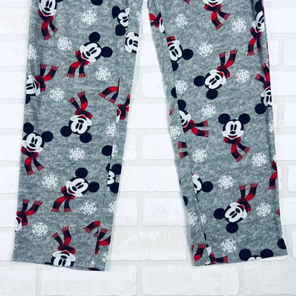 Disney Mickey Mouse Holiday Fleece Pajama Pants Gray Buffalo Plaid Medium - Picture 2 of 11